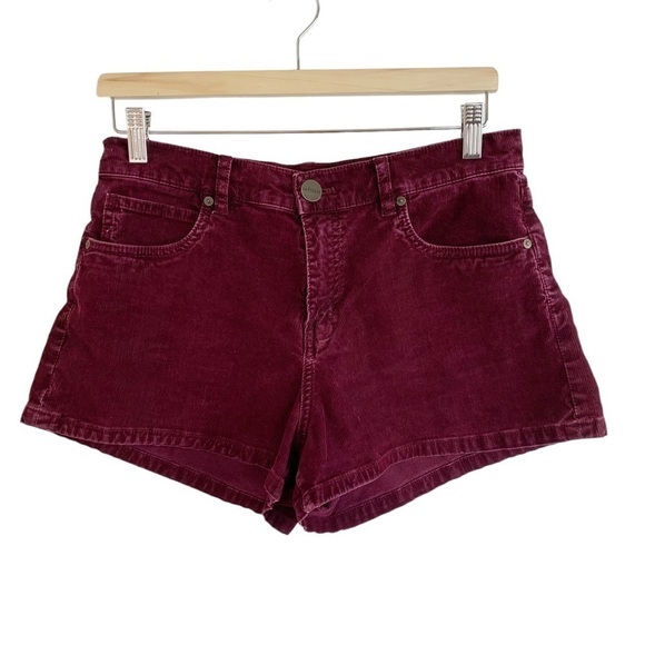 Les Folles de Joie High Waisted Shorts Corduroy Size 29 Burgundy - Picture 1 of 8